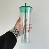 Palha reutilizável transparente atacado cor mista selada sem vazamento plástico isolado arílico copos curvados de globo de neve de parede dupla de 20 onças adequados para vinil, vendidos por caixa