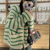 Women's Sweaters Red Green White Striped Zipper Cardigan Long Sleeve 2024 Spring Autumn Streetwear Slim Tunic Knitted Sweater Oversized