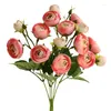 Fiori decorativi Fiore di seta 15 teste Rosa artificiale Camelia Bouquet Centrotavola per tavoli Vaso Decorazione di nozze Po Prop