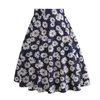 Röcke Tonval Daisy Floral Retro-Stil A-Linie Midi für Frauen verdeckter Reißverschluss hinten Vintage-Kleidung Pinup schwarzer Rock