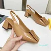 Luxury Designer Dress Shoes Womens Slingbacks Heels Shake Sandals Patent Leather Chunky Heel Fashion Sexy Party Buckle Square Toes Wedding Shoe Size 35-42