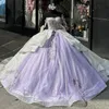 Lilas brillant Quinceanera robes chérie Applique dentelle Tulle hors de l'épaule filles anniversaire princesse 16 fête robes de bal robes de 15
