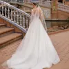 Bajeczne sukienki ślubne księżniczki klejnot szyi z długim rękawem koralik linia suknia ślubna guzika z powrotem vestidos de noiva plus size 328 328