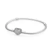 Bangles Authentic 925 Sterling Silver Rose Pave Wishful Heart Clasp Snake Chain Bracelet Bangle Fit Women Bead Charm Diy Fashion Jewelry