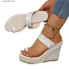 Slippers 2024 New Roman style Thick Sole Slope Heel Sandal Slippers for Women with Toe Pulling High Heels T240220