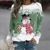 Chemisiers pour femmes t-shirt toucher peau haut de noël manches longues automne noël motif flocon de neige atmosphère Festive