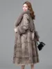 ネックレスzdfurs*2021ダブルフェイスウサギ毛皮のコート長い女性冬の毛皮服膝の長さキツネの毛皮襟スリムオーバーコート女性