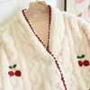 Kvinnors sömnkläder Kvinnor Vinterflanell förtjockar varm nattkläder pyjamas Set Pijama Leisure Coral Velvet Cardigan Långärmad kostym