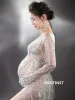 Dresses Dvotinst Women Photography Props Perspective Blingbling Maternity Dresses Full Sleeves Pregnancy Dress Studio Shoot Photo Props