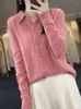 Women's Knits Long Sleeve Women Sweater Autumn Winter Mink Cashmere Cardigan Solid Polo-Collar Knitwear Korean Fashion Tops