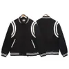 Rhude Designer Men Jacket Toppkvalitet Mänjackor Autumn och Winter Double White Stripe Splice Contrast Woolen Jacket Mens Coat Casual High Street Baseball