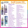 RandM Tornado 7000 Puff Disposable Vape Pen Mesh Coil rechargeable 1000mAh Battery Vapers 2%5% 14ml Prefilled Pod 50 Flavors puffs 7000 E Cigarette