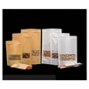 Förpackningspåsar grossist Kraft Paper Bag Stand Up Torkad matfruktte Förpackning Puches Window Retail Dragkedja Självförsegling 14 SIZ DHA1K