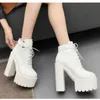 Women Ladies Fashion Knee Boots Leather Thigh High Lace Up Thick Sole Heel Short Martin Womens Booties Woman Shoes Winter 230830