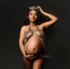 Klänningar sexiga moderskapsfotograferingsrekvisita mammklänningar för fotografering graviditet klänning gudinna kristall krona pannband tillbehör