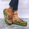 Slippers Ethnic style plum blossom totem thick soled cool for women in summer new style sponge cake heel wrapped slippers for women in non slip T240220