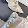 JC Jimmynesty Choo Sandals Party Wedding Bridal Aurelie Shoes Women Pearl ozdoba Biała czarna koronkowa impreza ślubna wysokie obcasy EU35-43