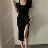 Badnd Abbigliamento donna Abiti casual Pra Manica corta Abito estivo da donna Gonna a fessura Capispalla Stile slim con Budge Designer Lady Abiti sexy Abiti di lusso 2922