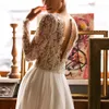 Chic Chiffon A Line Wedding Button Back Boho Beach Bridal Gown Pärla Midja Robe de Novia Scoop Neck Illusion Brides Dresses 328 328