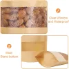 卸売1000pcslotクラフトスタンドアップポーチペーパージッパーロックバッグ窓密封可能な食料貯蔵パッケージバッグ