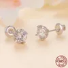 50 Points Delicate Momulberry Stone Stud Female Simple Shine Diamond S925 Silver Thread