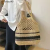 Sacs à bandoulière Été ollow Straw Beac Bag andmade tissé Soulder Bag Raphia Raan Sopping Sac de voyage Boemian tressé et sac Casual ToteH24220