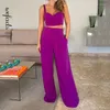 Women's Two Piece Pants Wepbel Tops Women High Waist Trousers 2 Sets Outfits Tank Sexy V-neck Strap Loose Camis Wide Leg Suit