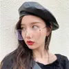 Berets Women Pu Leather Beret Fashion Street French Artist Beanie Hat Autumn Winter Vintage Plain Cap Solid Color Elegant Bonnet