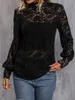 Camisetas para mujer 2024 Otoño Moda Camiseta de manga larga Sexy Windy Slim Lace Top Mujeres Negro Color Sólido Jersey Streewear Bottom