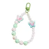 Keychains Fashion Colorful Bow Knot Beaded Keychain Pearl Acrylic Animal Round Car Bag Accessories For Women Födelsedagsfestgåvor