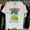 Mens Tshirts Rhude Tshirt Kalesi Hindistan Cevizi Ağacı Pencereleri Doğal Gevşek Gevşek Nefes Alabilir Kısa Tişörtlü Erkek Kadın Çiftler Üst Teecategoryxgwzcat K37W