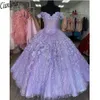 2024 Lavande Quinceanera Sweet 16 Robes Dentelle Applique Hors Épaule À Lacets Bal Robes De Bal Graduation 7ème