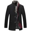 Men's Suits Wool Coats 2024 Winter Autumn Gray Black Casual Middle Long Scarf Collar Cotton Thick Male Warm Woolen Trench Jacket Tops