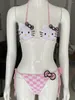 Damen Bademode Rosa Micro Kitty Bikini Gehäkelter Badeanzug Roter Badeanzug für 2024 Frauen Sommer Süßes Urlaubsoutfit Handgemachte Strandmode