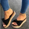 Slippers Summer round head large size 40-43 wearing bow tie hemp rope thick bottom sandals womens slippers T240220