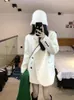 Damenanzüge Insozkdg Winter Wolle Blazer Anzug Kragen Lose Langarm Weiße Mäntel Zellstoffauslass Koreanische Mode Taste Strickjacken Weibliche