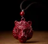 Pendants Fashion Cinnabar Jade Tiger Head Pendant Necklace Jewellery Chinese HandCarved Healing Women Man Luck Gift Sweater Chain