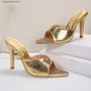 Sandały 2024 Nowy złoty diament moda wyróżniona na wysokich obcasach sandały i kapcie dla kobiet obcasy T240220