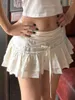 Skirts Women S Fashion Mini Low Rise Solid Color Cross Tie-Up Ruffles Spring Summer Casual Short