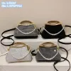 Wholesale factory ladies shoulder bags 2 styles elegant diamond dinner bag sweet pearl chain handbag personality alloy edging fashion mobile phone coin purse 5811