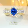 Anéis de cluster 925 prata esterlina ovo em forma de anel de tesouro azul conjunto com diamantes de alto carbono design elegante versátil para mulheres