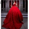Luxury Red Ball Gown Sweet 16 Quinceanera Dresses 2024 Off Axel Beads 3D Flowers Appliques Pearls Vestidos de 15 Anos