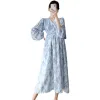 Vestidos 1361 # floral impresso chiffon maternidade vestido longo primavera moda decote em v uma linha roupas finas para mulheres grávidas gravidez quente
