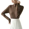 Damskie bluzki jesień kobiety top cienki pół-wysoki kołnierz poliestr długoterminowy Slim Fit Elastic Knit Pullover Casual Lady Sweting
