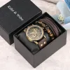Eletrodomésticos vintage dourado masculino relógio mecânico relógios elásticos ajustáveis pulseiras moda presentes conjunto caixa para marido namorado