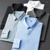 Camisas de vestido masculinas homens camisa de manga comprida 2024 outono anti-rugas macio sólido casual elástico magro ajuste camisas y blusas streetwear roupas