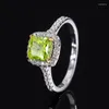 Cluster Rings S925 Silver High Carbon Diamond Olive Green Square Temperament Light Luxury Ring Female Lead Stone 6