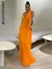 Casual Dresses Boofeenaa Asymmetrical Ruffle Backless Maxi Dress Sexig Orange Evening Party for Woman 2024 Night Club Outfit C16-ED19