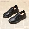 Klädskor kvinnor våren hösten retro äkta läder oxford brwon svart slip på flickor dagliga casual loafers handgjorda platt plattform 354