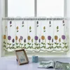 Rideau court en Polyester, 1 feuille, pratique, Texture douce, fleur décorative brodée, fenêtre transparente, fournitures ménagères